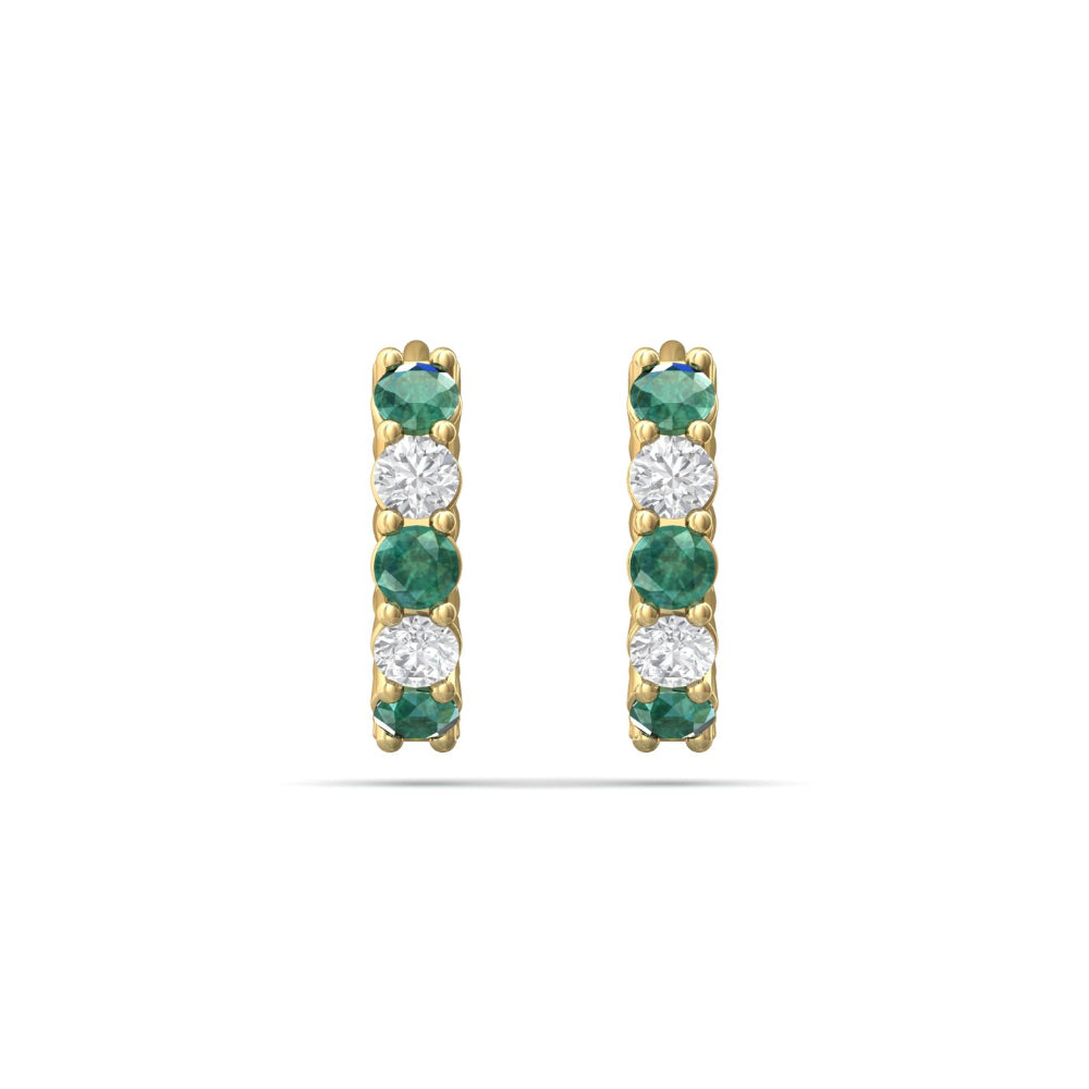 Martin Flyer 14k Gold Diamond and Emerald Studded Hoop Earrings for Jewelry Lovers