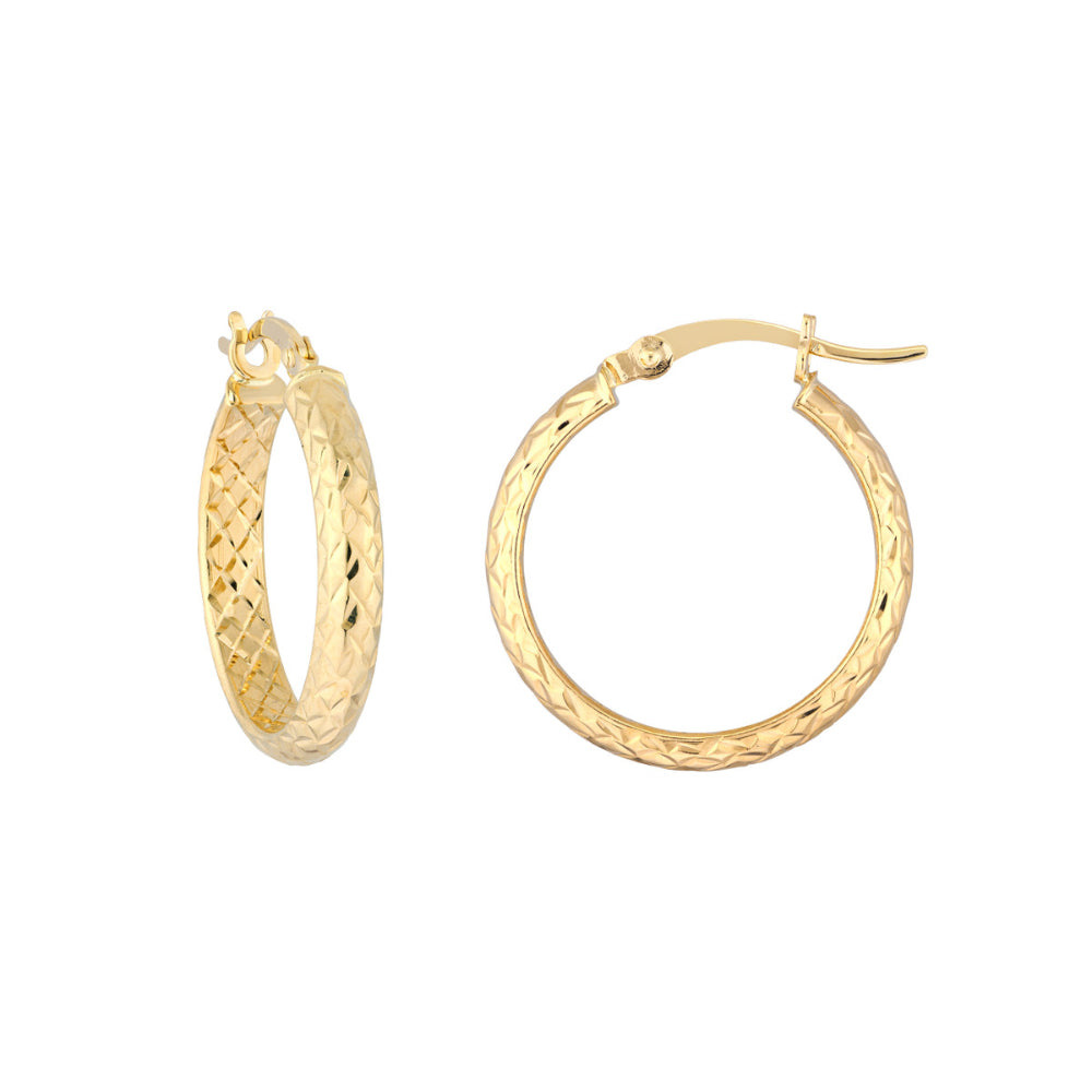 Gorgeous 14k Gold Diamond - Cut Hoop Earrings for Sparkling Look