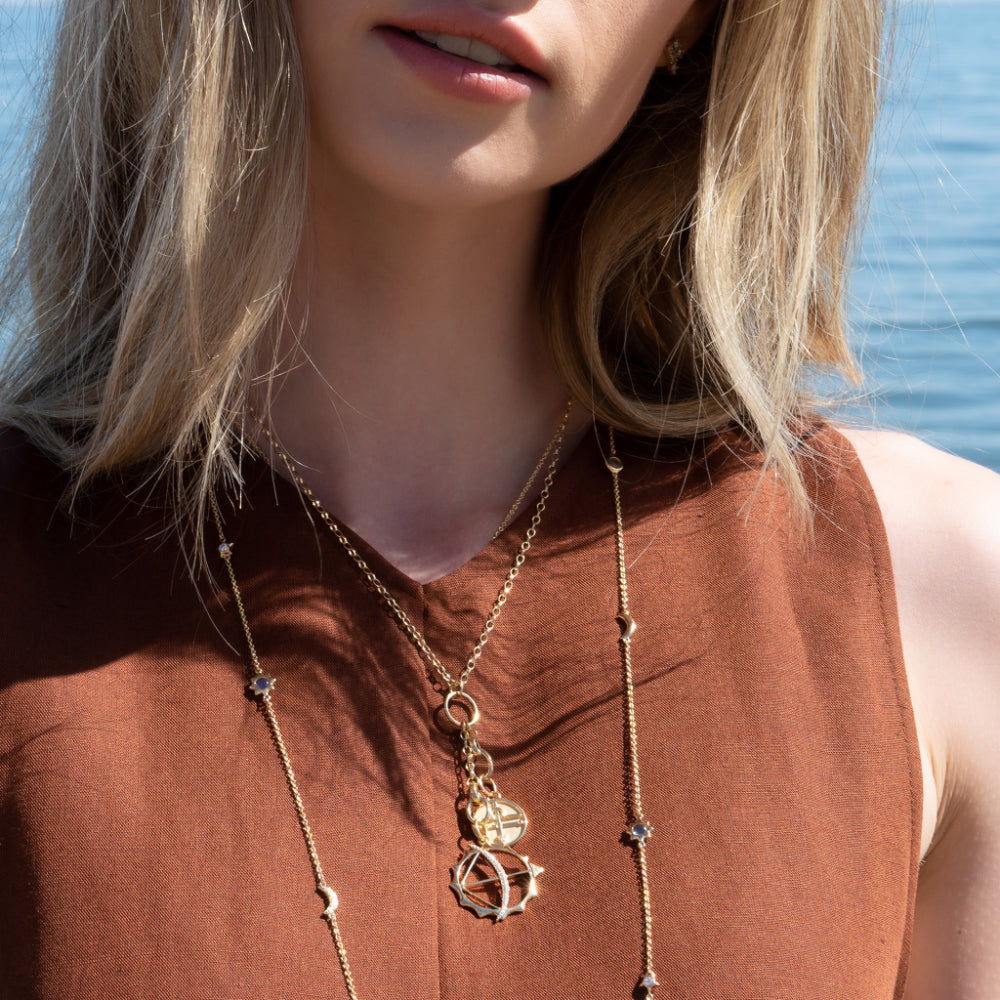 Monica Rich Kosann Customizable 18K Yellow Gold & Steel Charm Enhancer for Personalized Necklace Design