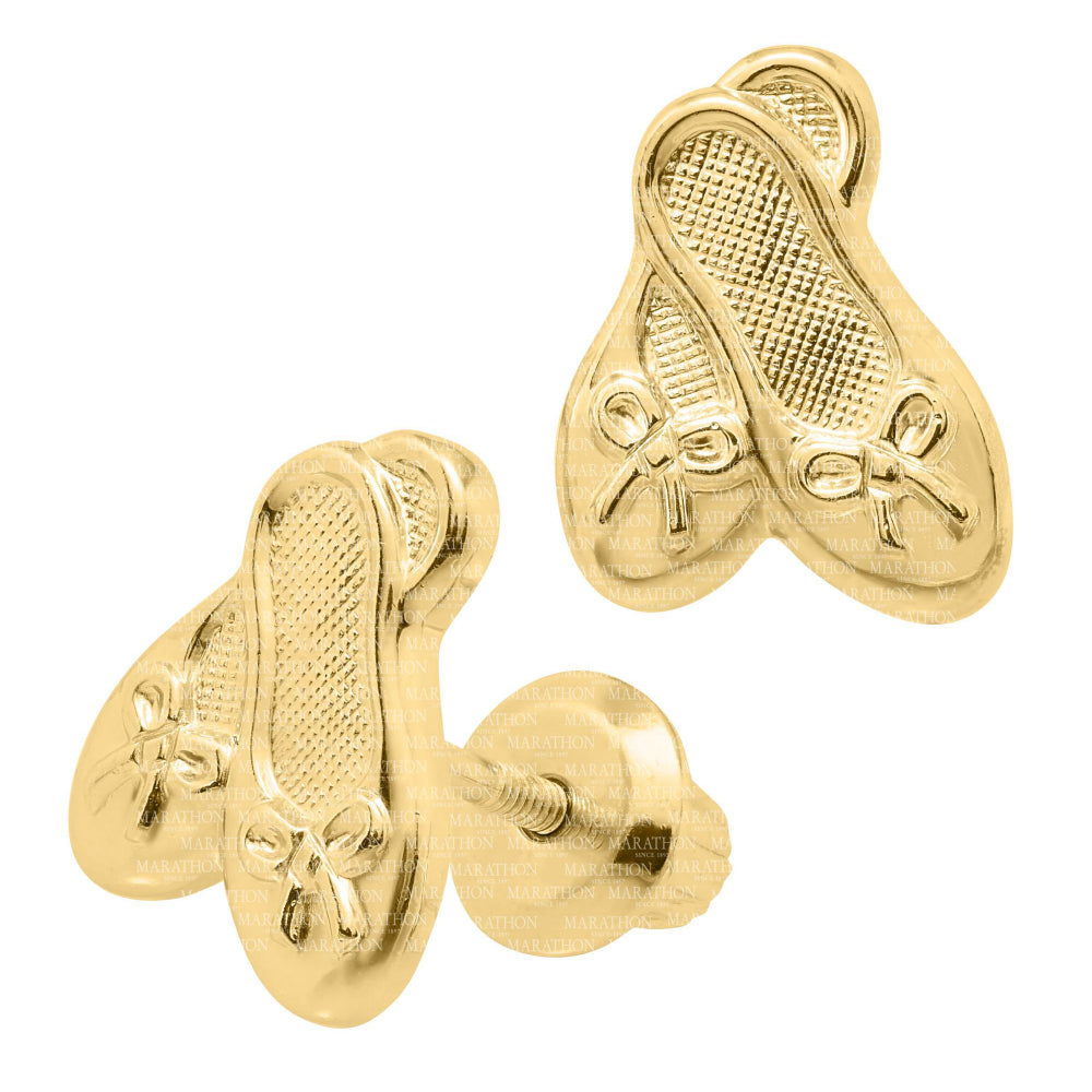 Exquisite 14k Gold Children's Ballet Slippers Stud Earrings for Little Ones