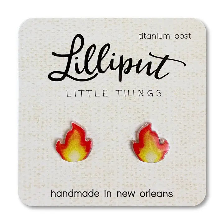 Adorable Lilliput Flame Emoji Earrings with Medical - Grade Titanium Posts
