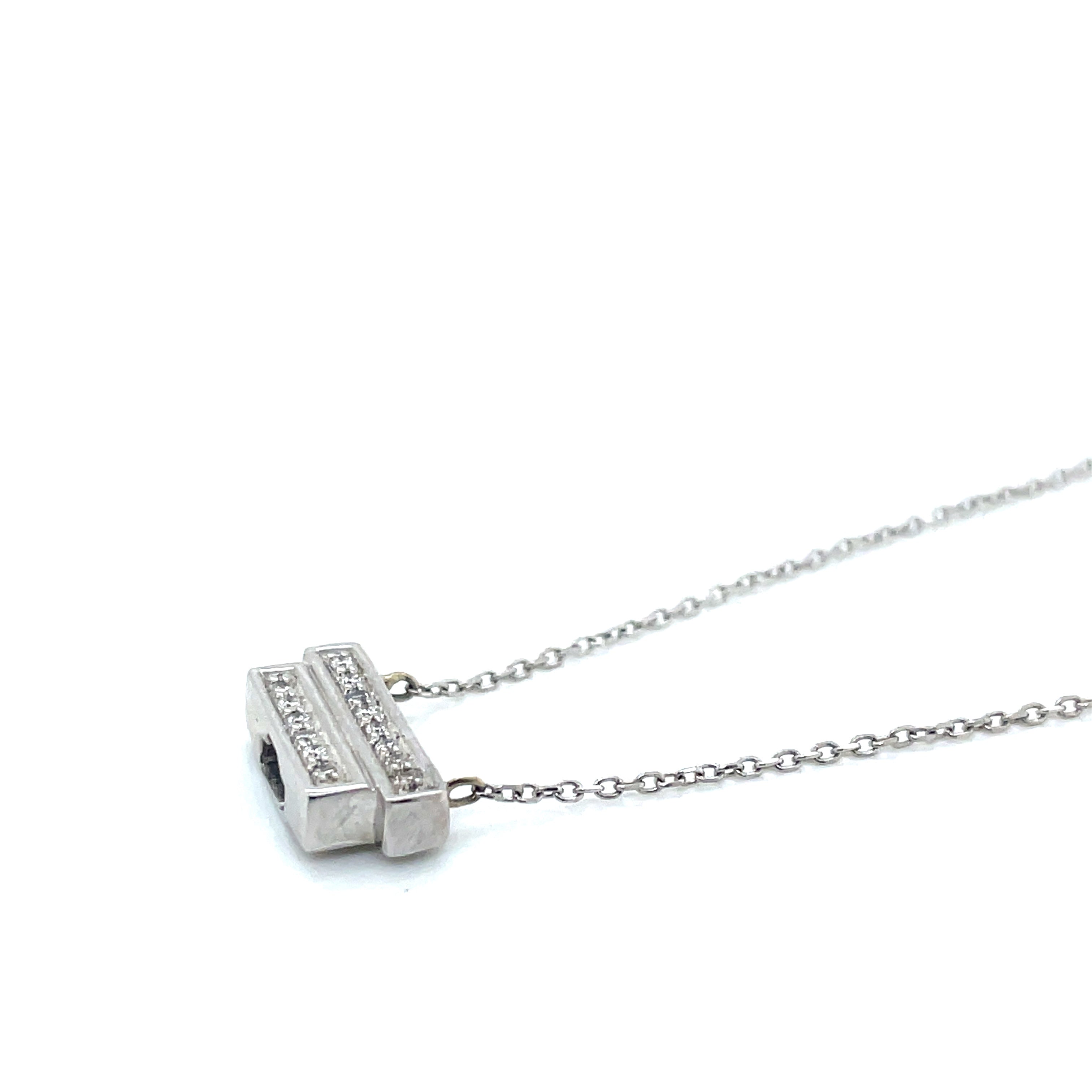Stunning 14k White Gold Rectangle Pendant Necklace with 14 Round Brilliant Diamonds