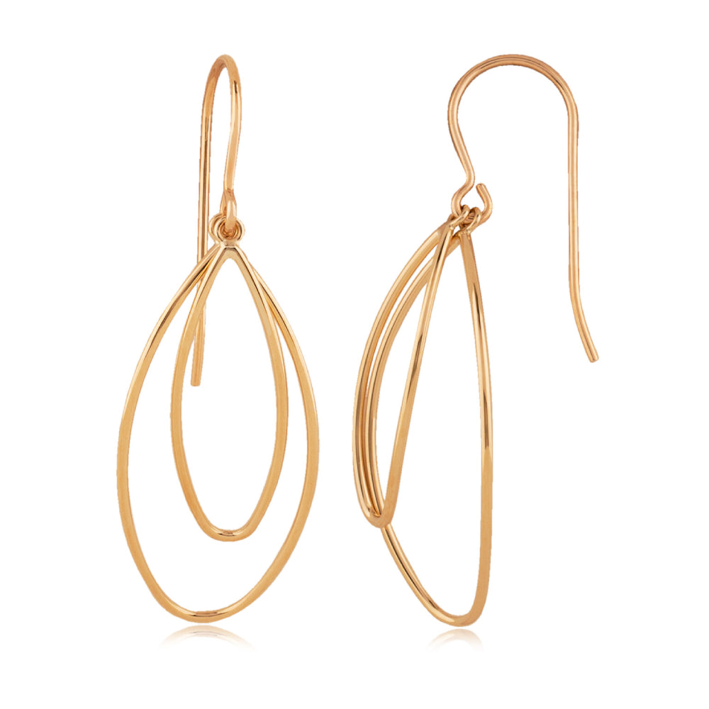 Stunning 14k Yellow Gold Double Tear Drop Hook Wire Earrings