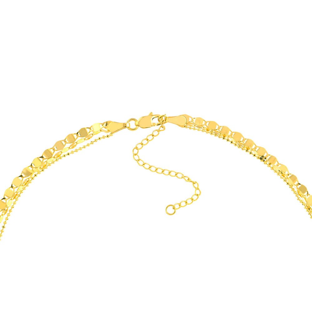 14k Gold Three - Strand Mixed Link Necklace for Modern Fashion Accessories