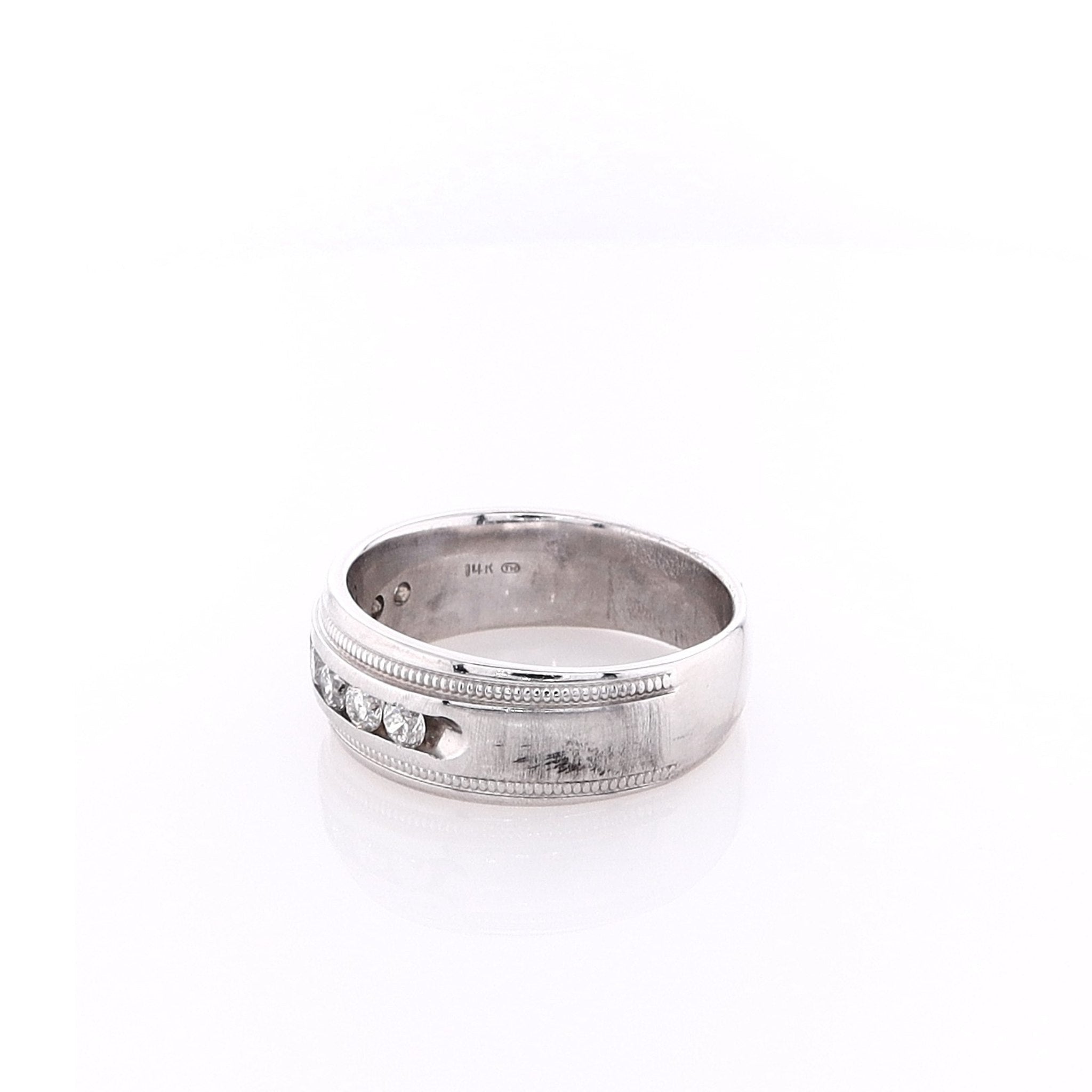 Exquisite Estate 14k White Gold Satin Finish Center Wedding Band for Brides
