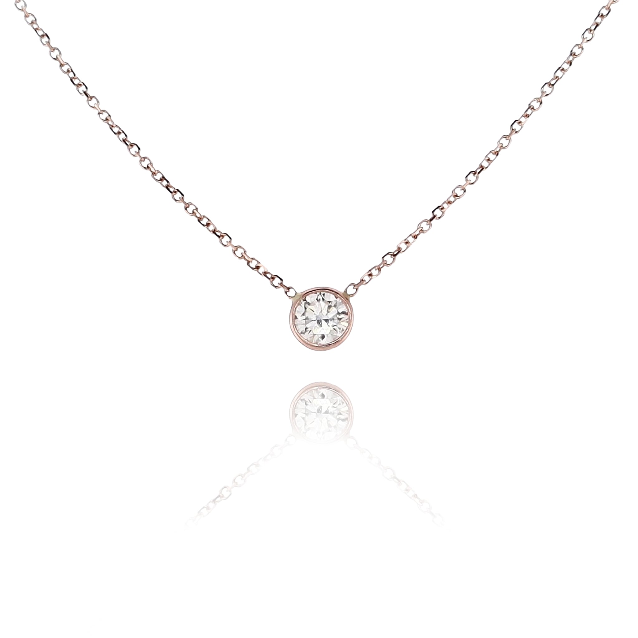Exquisite Estate 14 Karat Rose Gold Single Diamond Solitaire Pendant Necklace for Jewelry Lovers