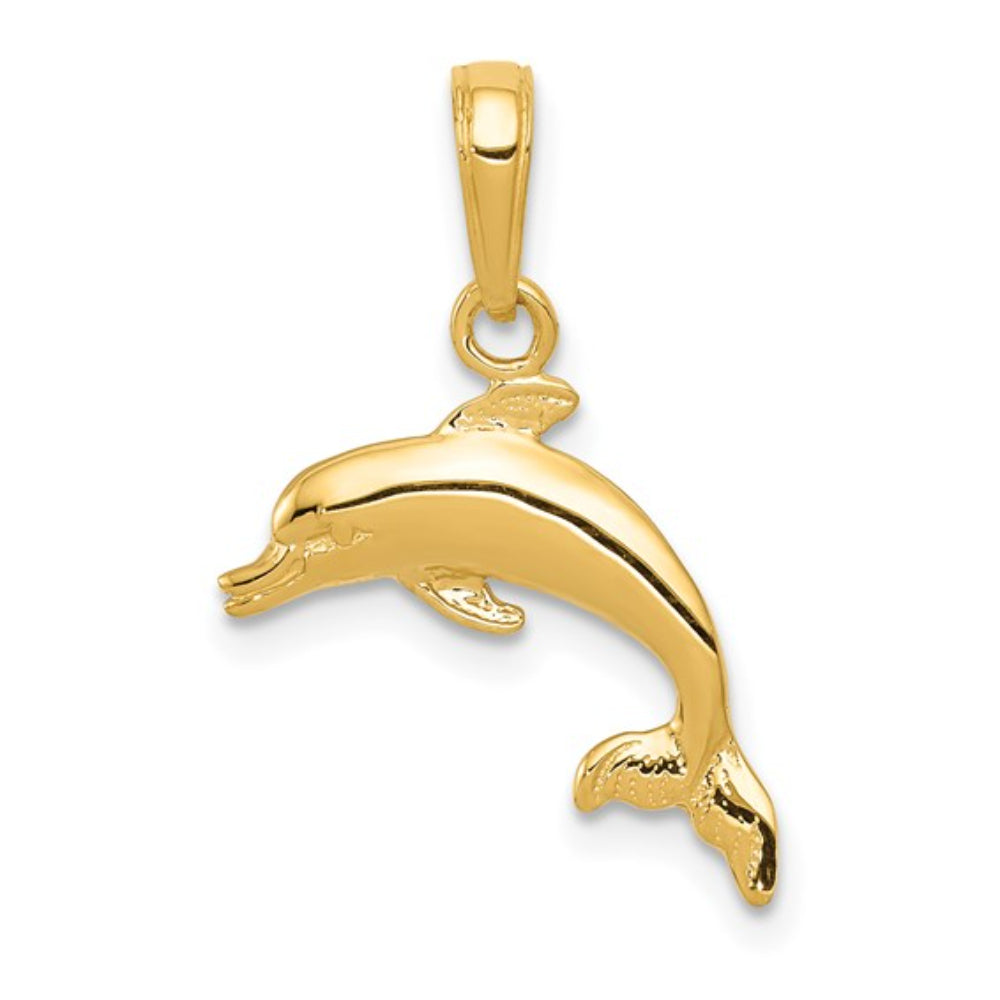 14k Yellow Gold Exquisite Dolphin Charm Jewelry