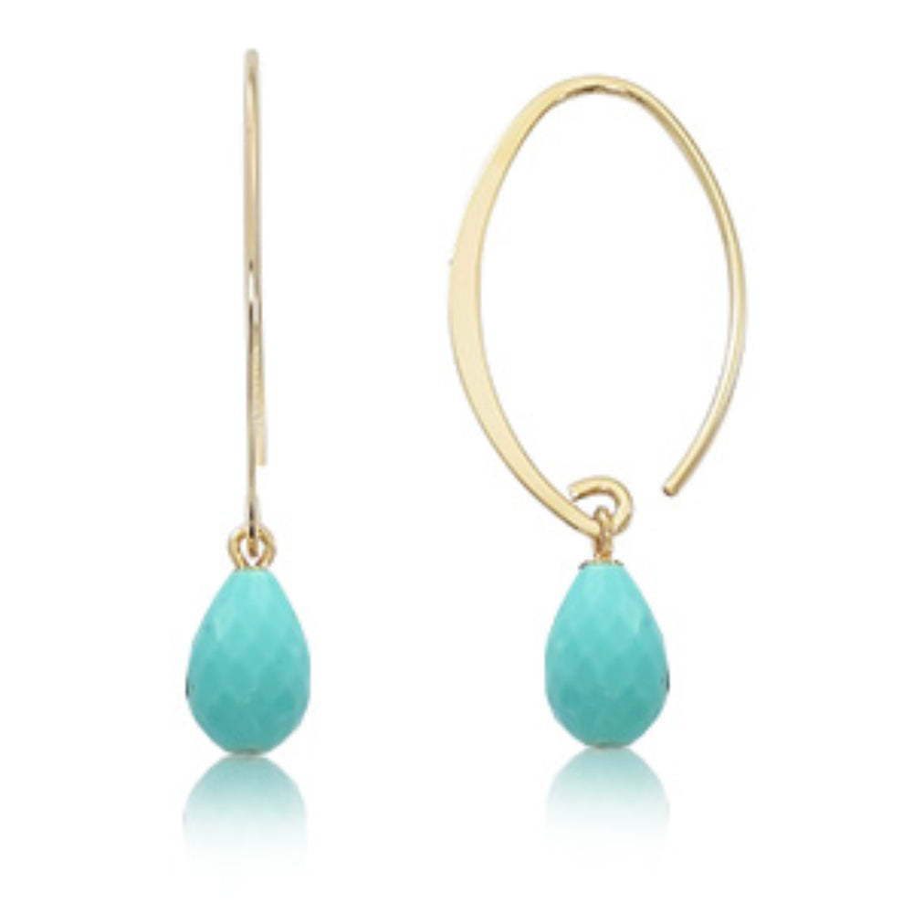 14k Gold Elegant Gemstone Drop Earrings with a Simple Sweep Design, Ideal for Women's Jewelry