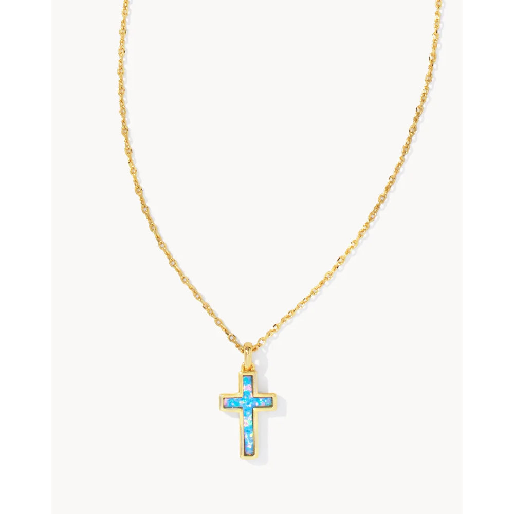 Kendra Scott 14k Gold Plated Brass Cross Pendant Necklace with Kyocera Opal