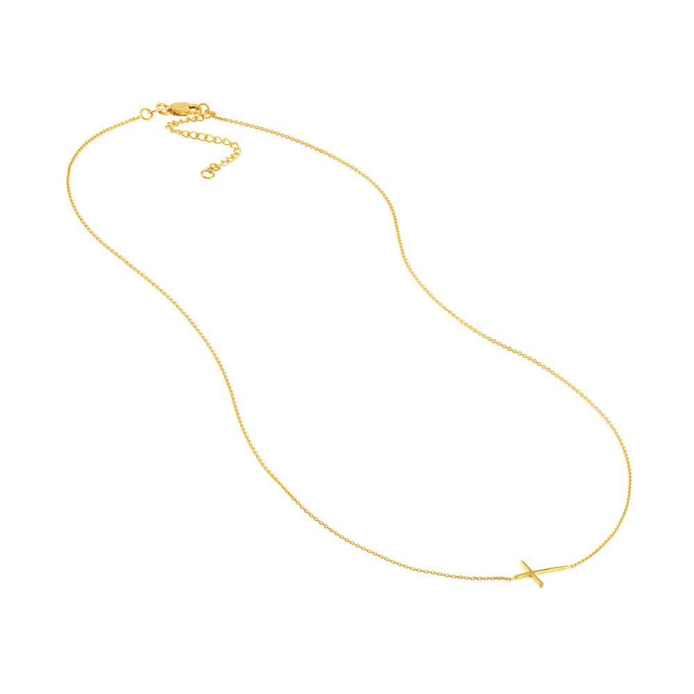 14k Yellow Gold Adjustable Mini Sideways Cross Necklace for Graceful Style