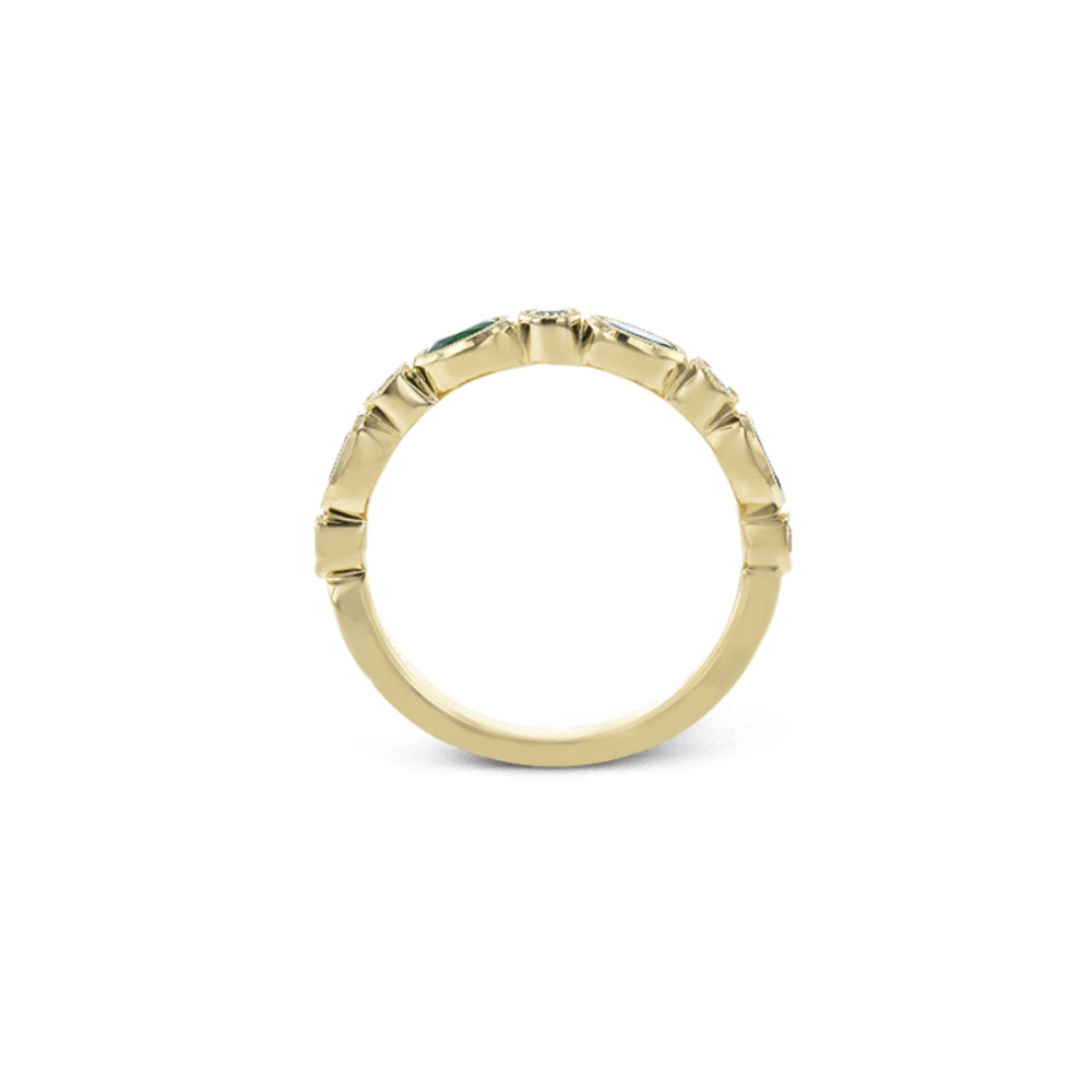 Simon G 18k Yellow Gold Oval Emerald and Diamond Stackable Ring, 0.65ct Emeralds, 0.16ctw Diamonds