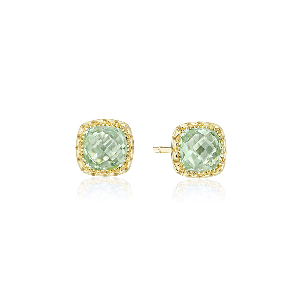 Gorgeous Tacori Cushion - Cut Prasiolite Stud Earrings Crafted in 14k Yellow Gold