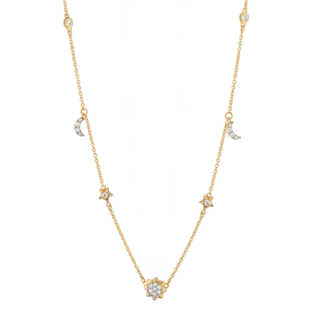 Monica Rich Kosann 18k Gold Sun, Moon & Stars Diamond Necklace for Women's Jewelry