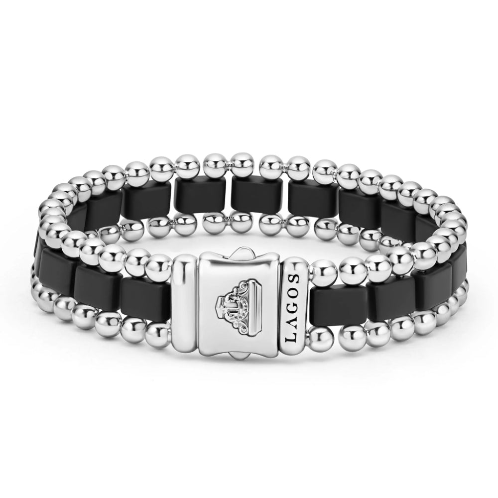 Lagos Matte Black Ceramic and Stainless Steel Link Bracelet for Everyday Wear