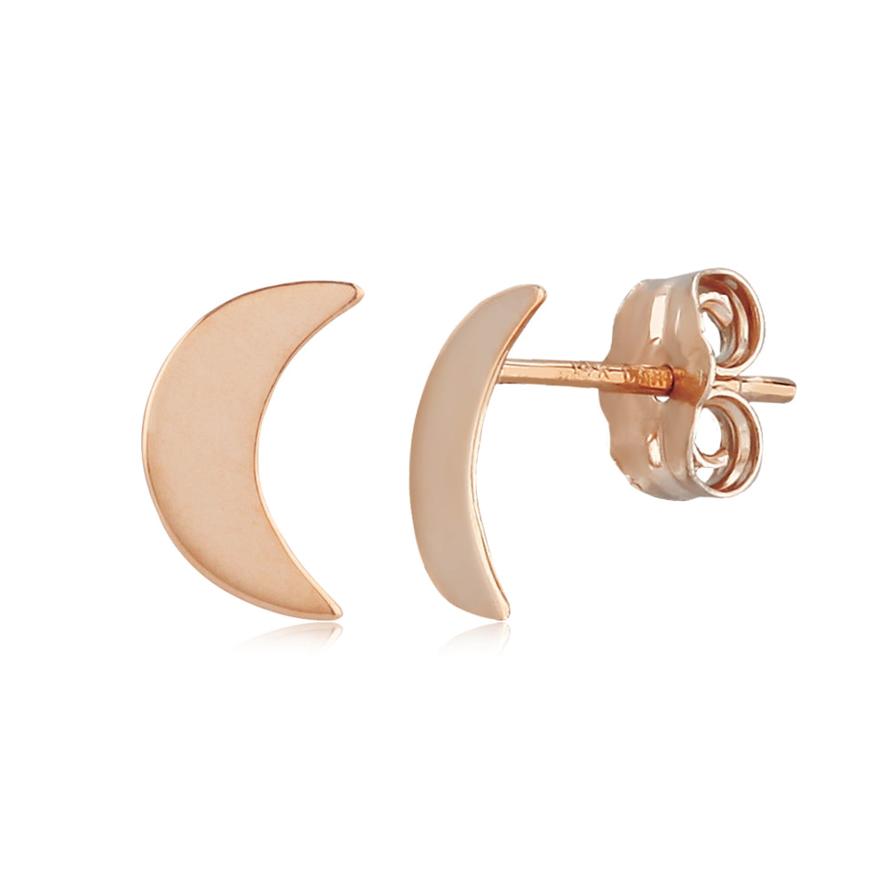 14k Solid Gold Celestial Crescent Moon Stud Earrings for Girls