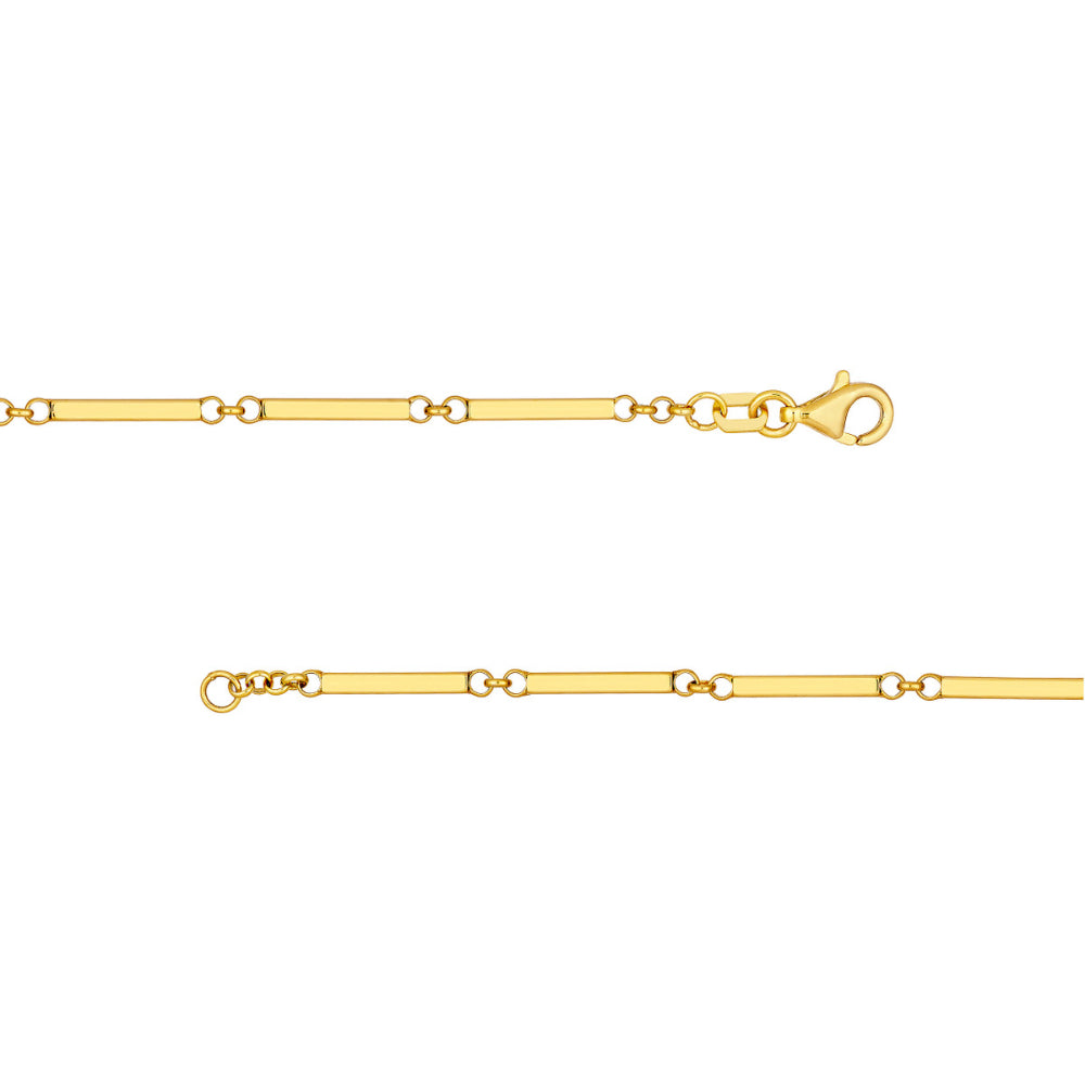 14k Yellow Gold 1.59mm Rectangle Bar Station Chain Necklace with Lobster Clasp