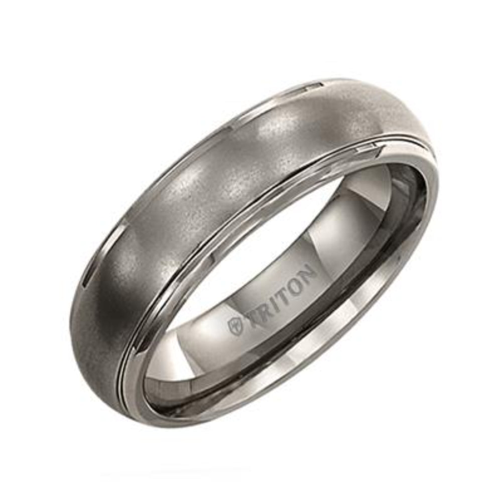 Men's Wedding Band - 6mm Titanium Step Edge Dome Band with Satin Center Finish