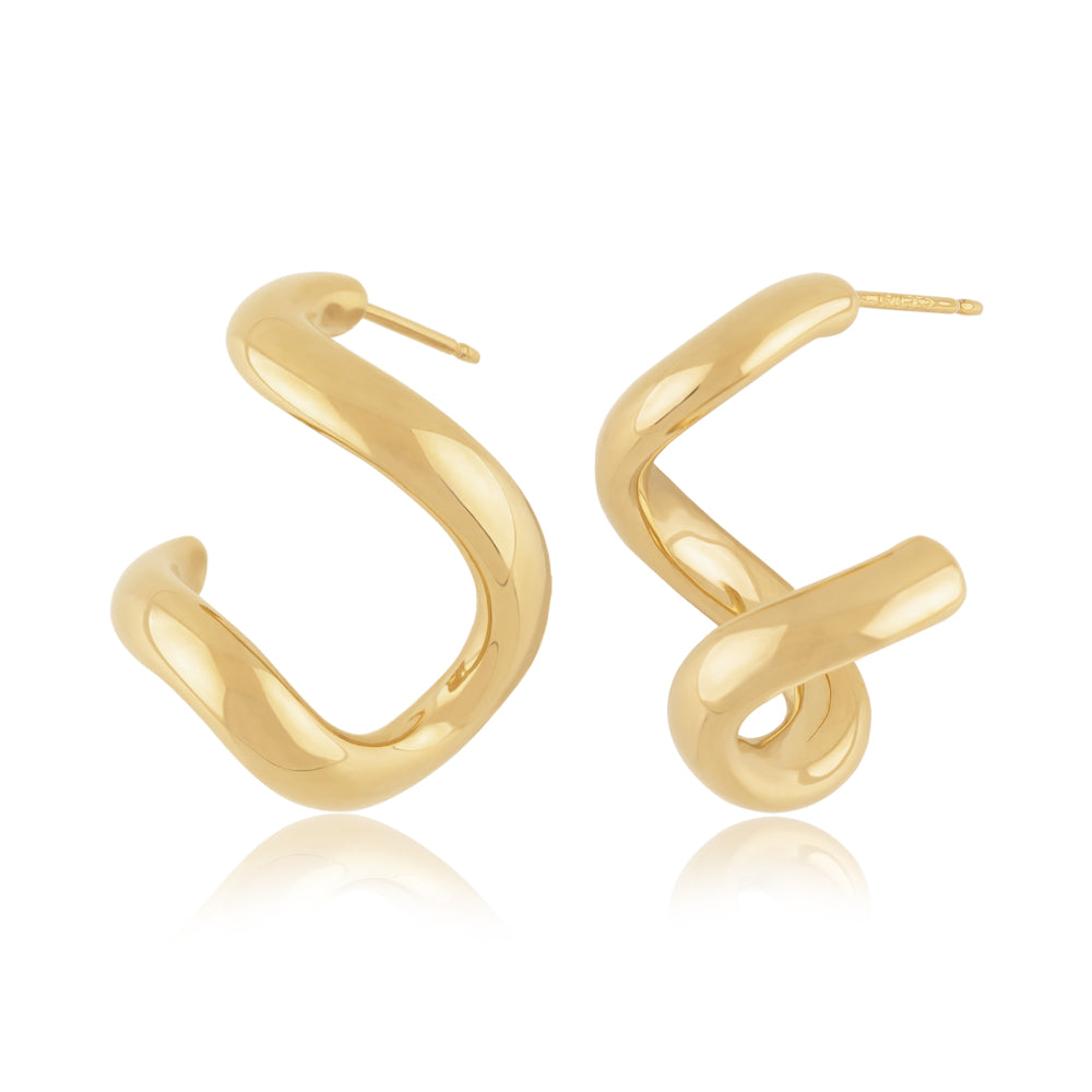Stylish 14k Yellow Gold Freeform Twisted Drop Earrings for Women