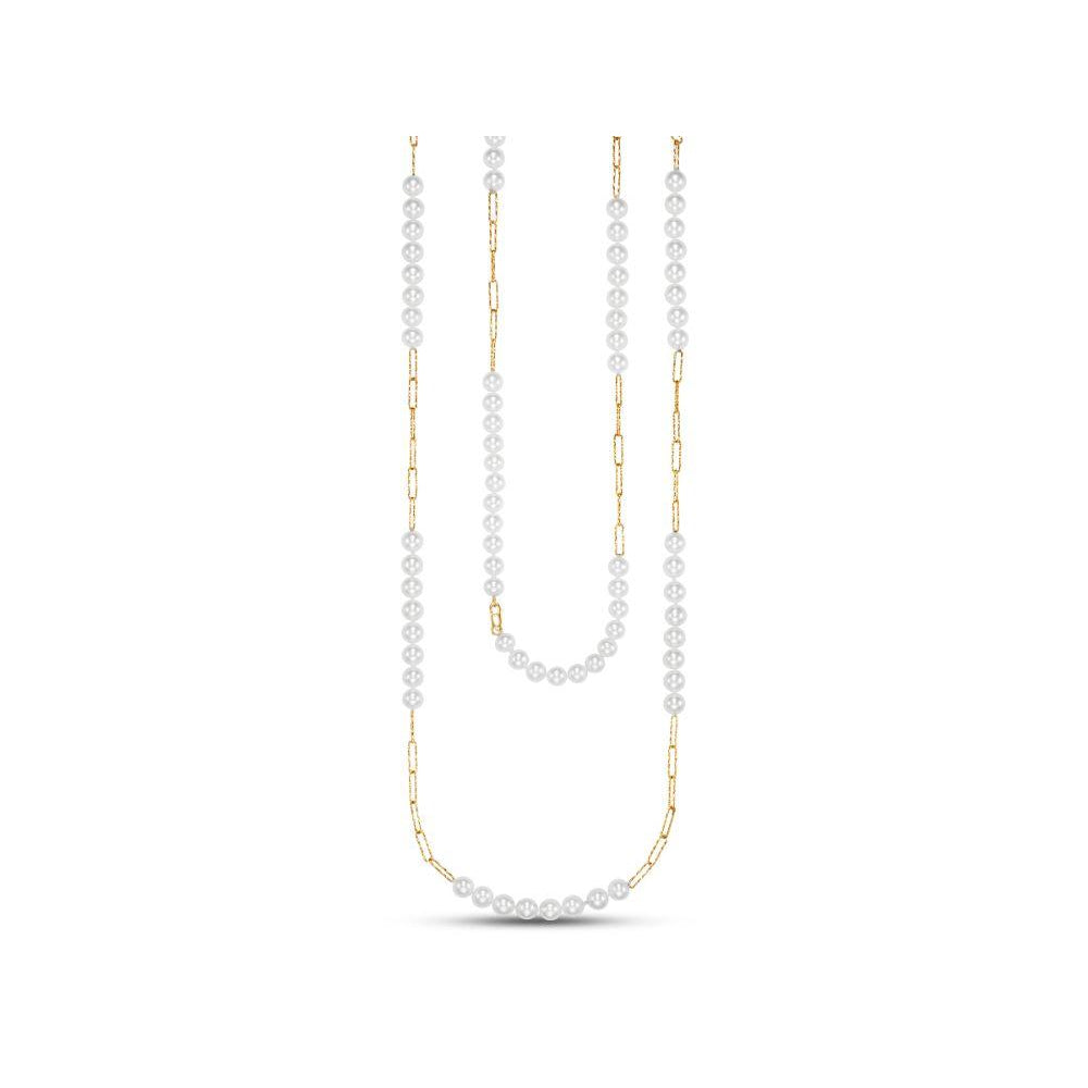 Exquisite 14k Gold Necklace with Textured Links and Freshwater Pearls