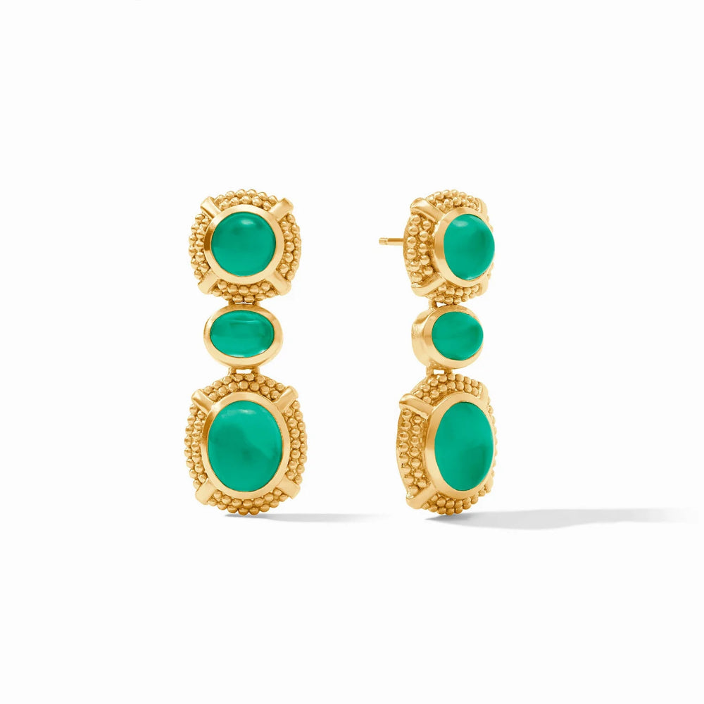 Julie Vos Exquisite Cabochon Statement Earrings with Golden Setting and Beaded Motifs