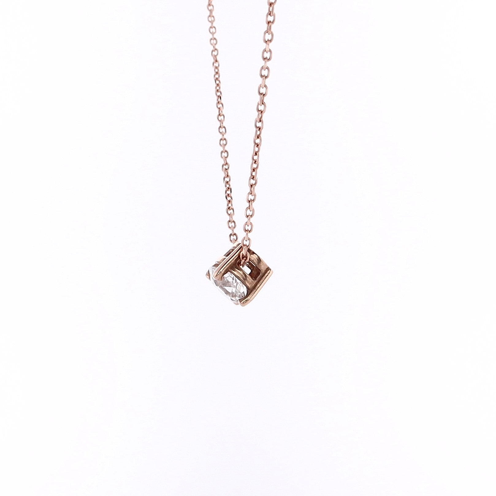 14K Rose Gold 4 - Prong Solitaire Diamond Slide - Through Pendant with 18' Cable Necklace
