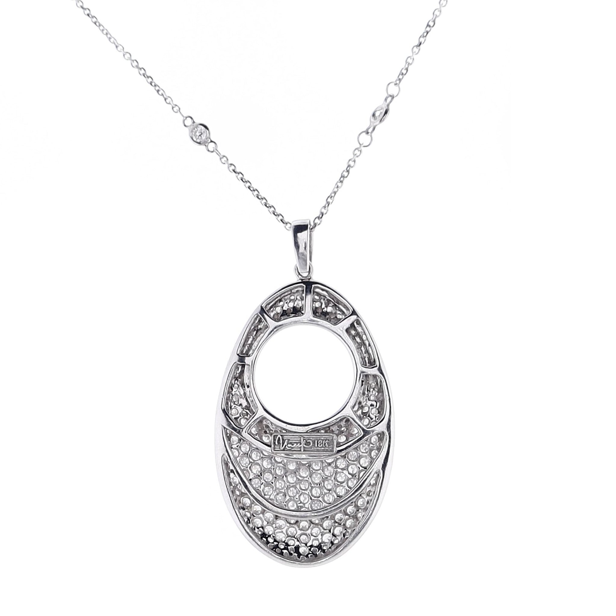 18k Oval Diamond Pendant on 14k Diamond-by-the-Yard Chain Necklace