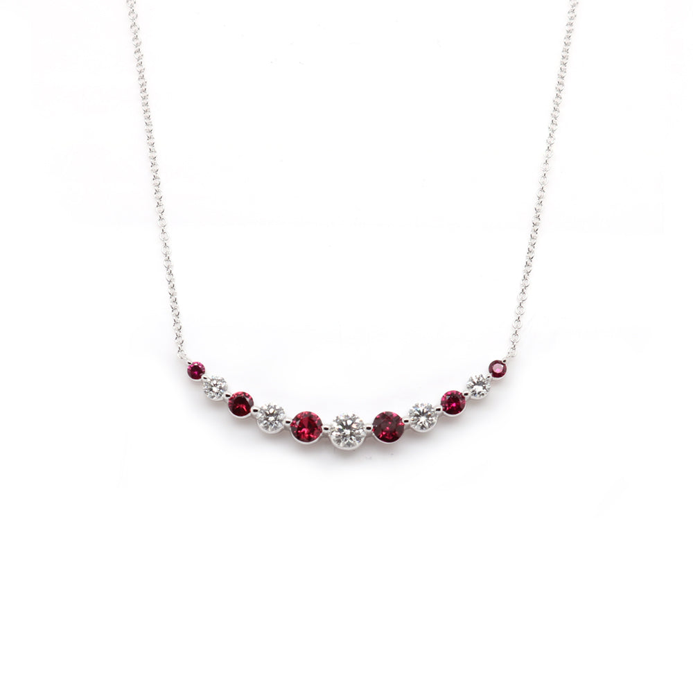 Gorgeous 18k White Gold Smile Necklace with Rubies and Diamonds
