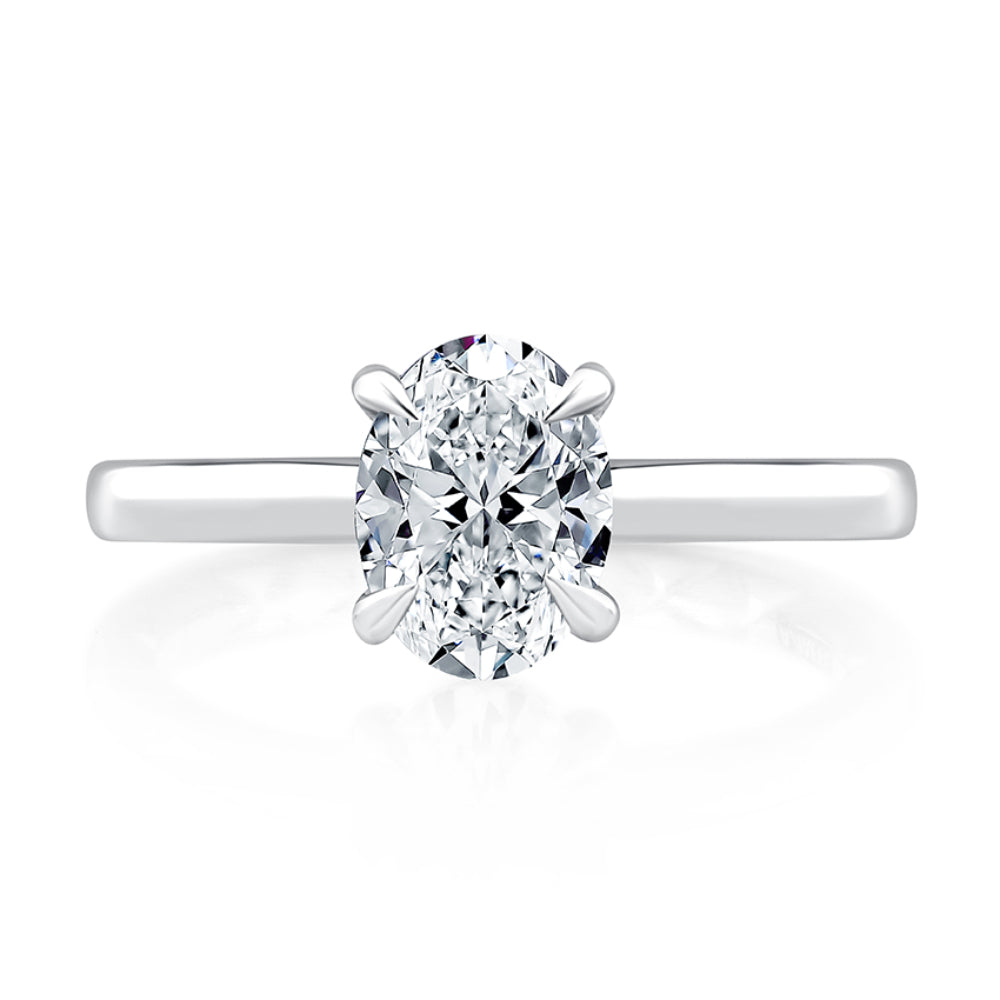 A. Jaffe Oval Hidden Halo Cut Diamond Solitaire Engagement Ring for Women with Quilted Interior Design