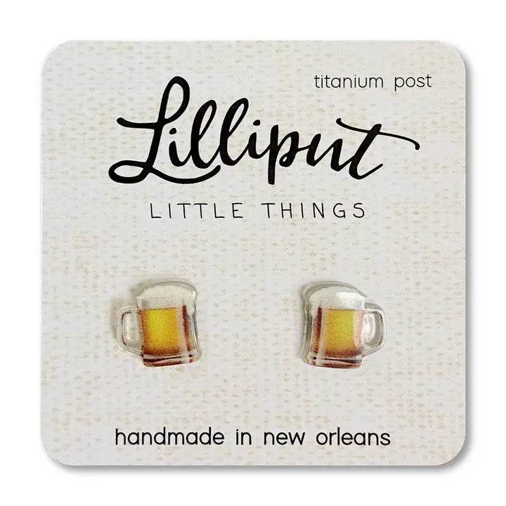 Adorable Lilliput Beer Mug Earrings with Medical - Grade Titanium Posts