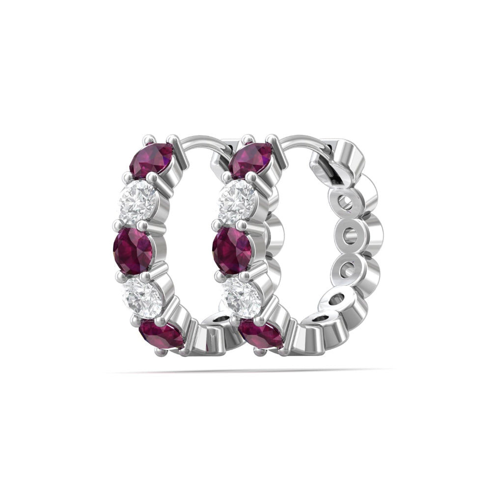 Exquisite 14k Gold Martin Flyer Diamond and Ruby Hoop Earrings for Jewelry Lovers