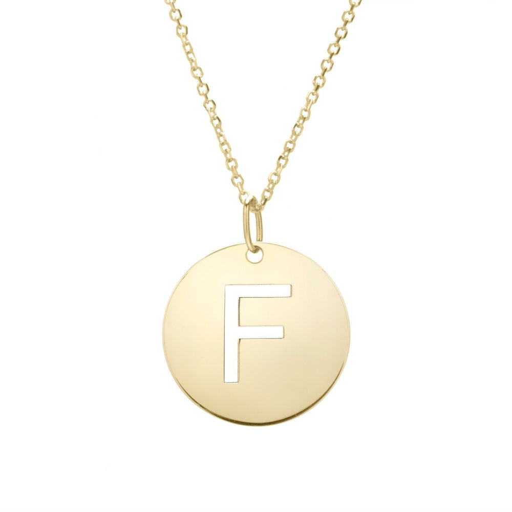 14k Gold Fashion Disc Pendant Initial Series - All Available Letters