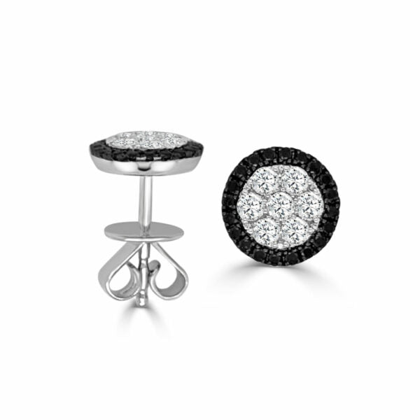 14k Gold Stud Earrings with Black and White Diamonds