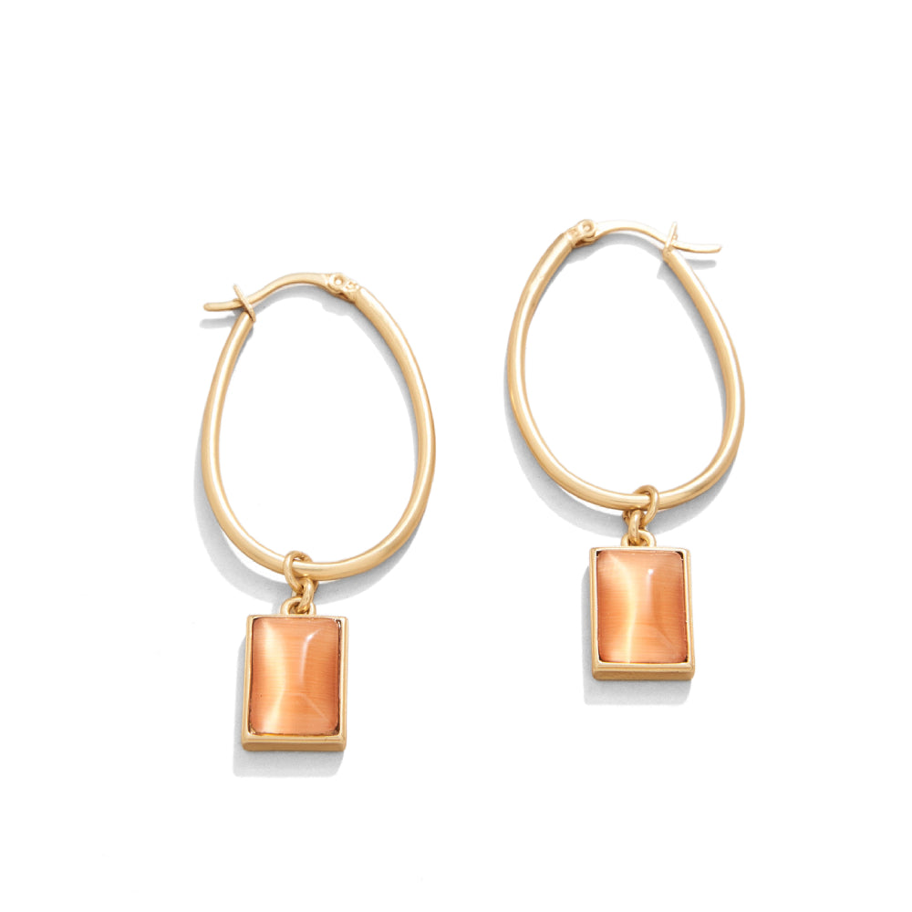18kt Matte Gold Plated Chateau Optic Sunstone Hoop Earrings with Removable Drop