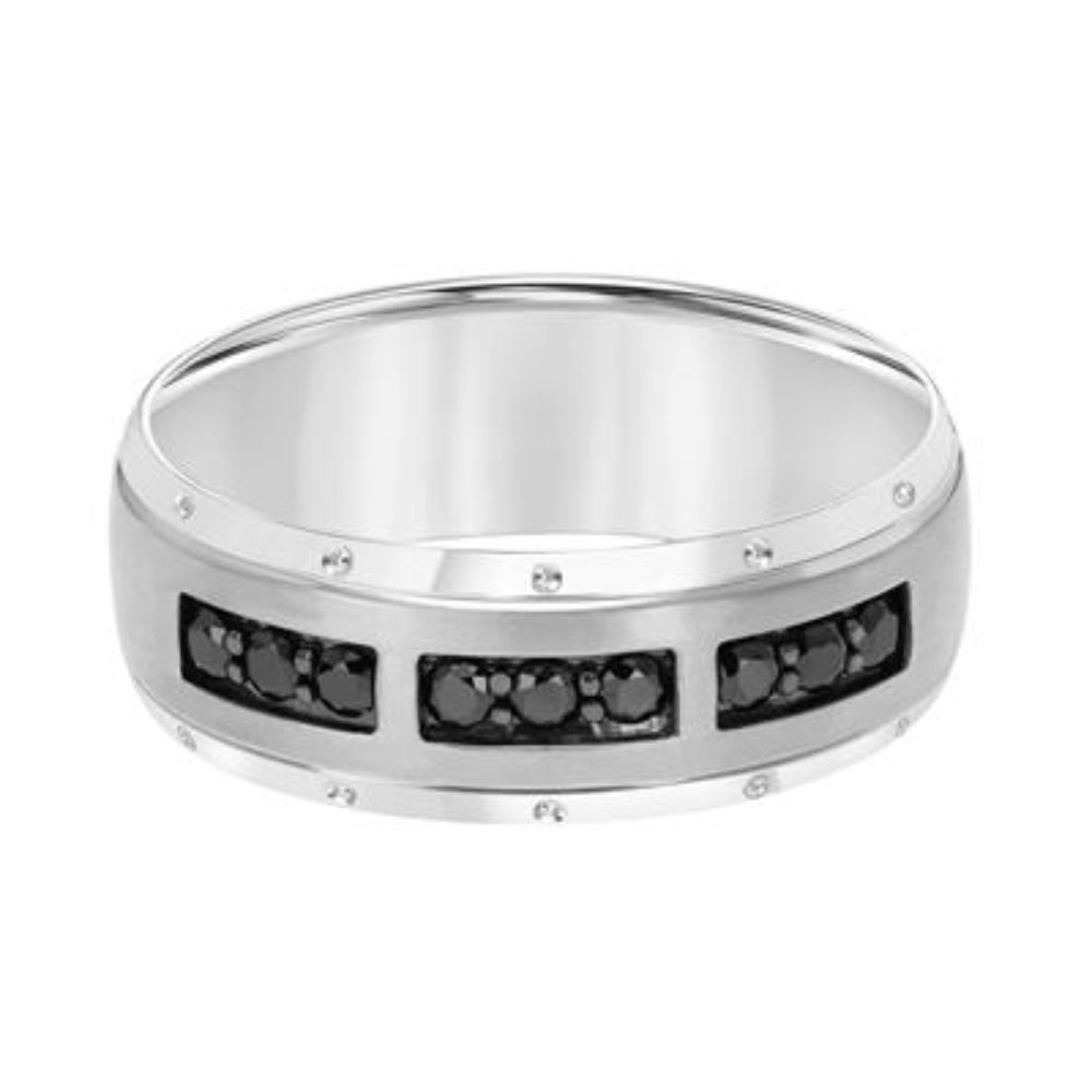 14k Gold Men's Wedding Band with Bevel Edge and Treated Black Diamonds