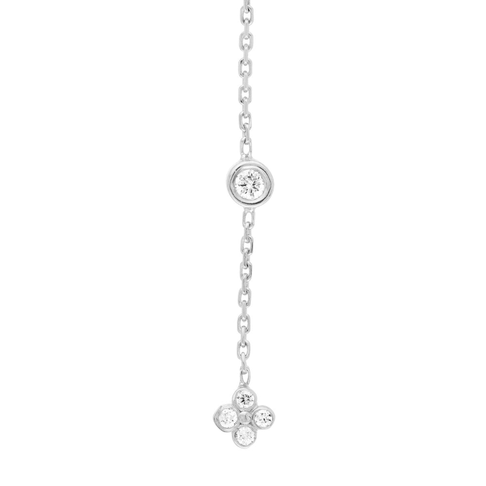 14k White Gold Diamond Bezel and Cluster Style Dangle Drop Earrings for Sparkling Outfits