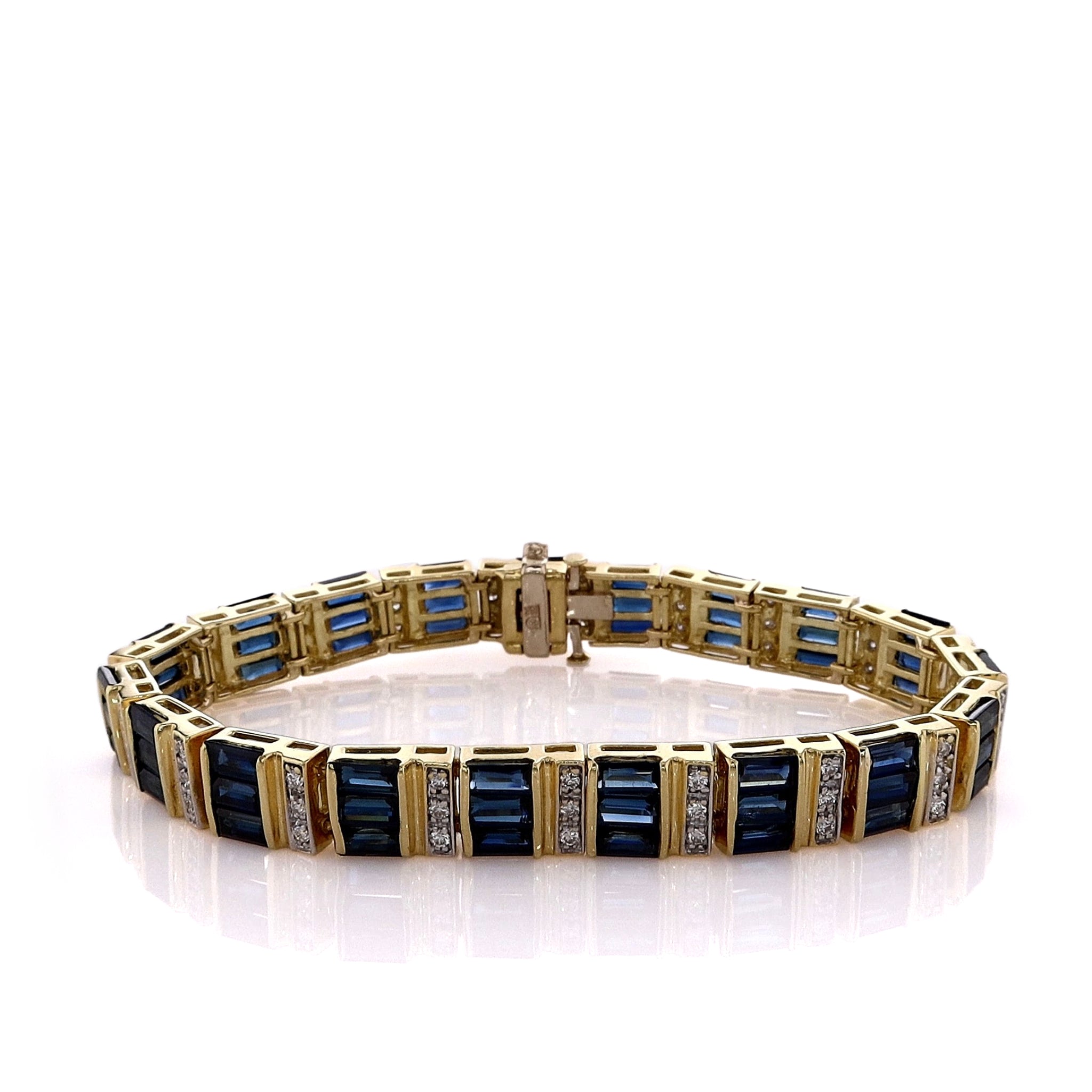 Exquisite 18K Yellow Gold Bracelet with 6.75 Length Sapphires and Diamonds