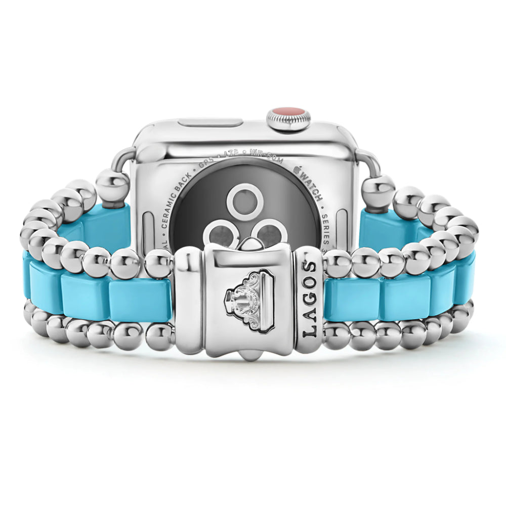 Lagos Stylish Smart Caviar Blue Ceramic and Stainless Steel Apple Watch Bracelet Suitable for 38mm - 45mm Apple Watches