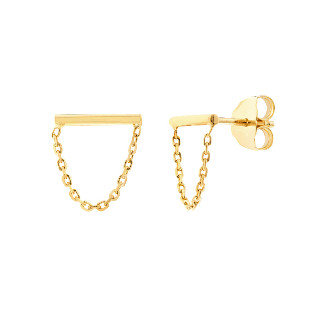 14k Yellow Gold Delicate Chain Drape Stud Earrings for Timeless Style
