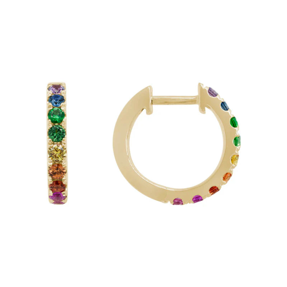 Exquisite 14k Gold Multi-Color Sapphire Circular Hoop Earrings for Women