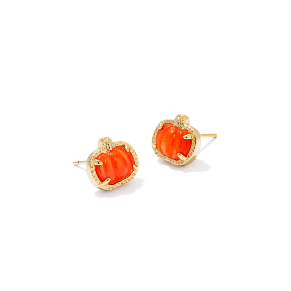 Kendra Scott Fall-themed Orange Mother-of-Pearl Pumpkin Stud Earrings for Festivities
