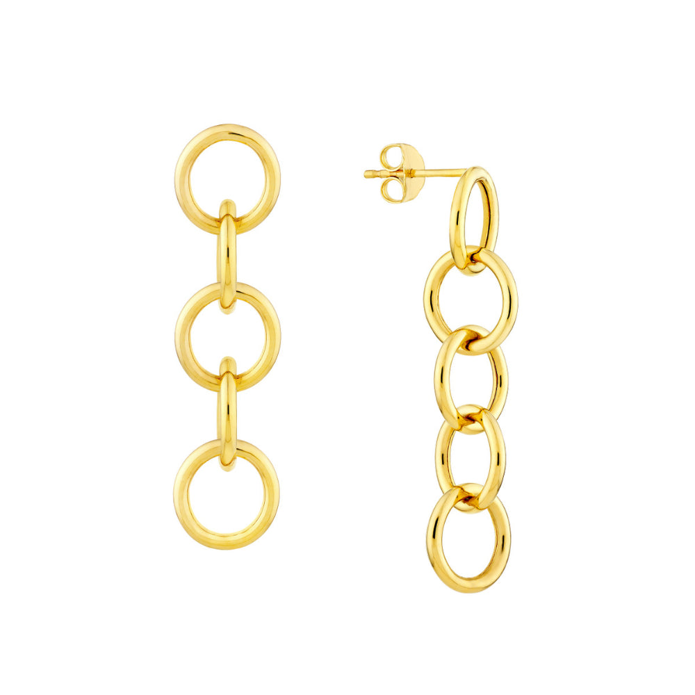 14k Yellow Gold Hollow Endless Link Dangle Earrings for Stylish Ear Stack