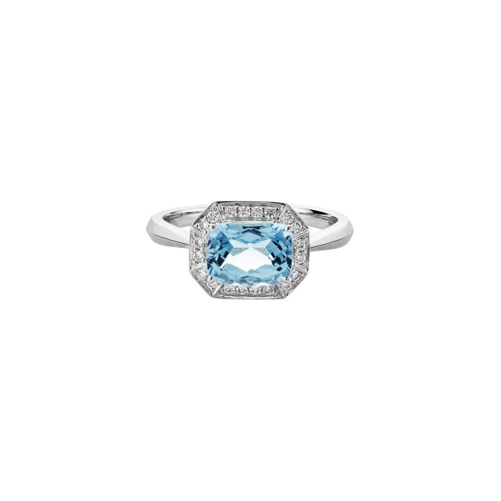 14K Gold Semi-Precious Cushion Cut Gemstone with 0.14ct Diamond Halo Ring