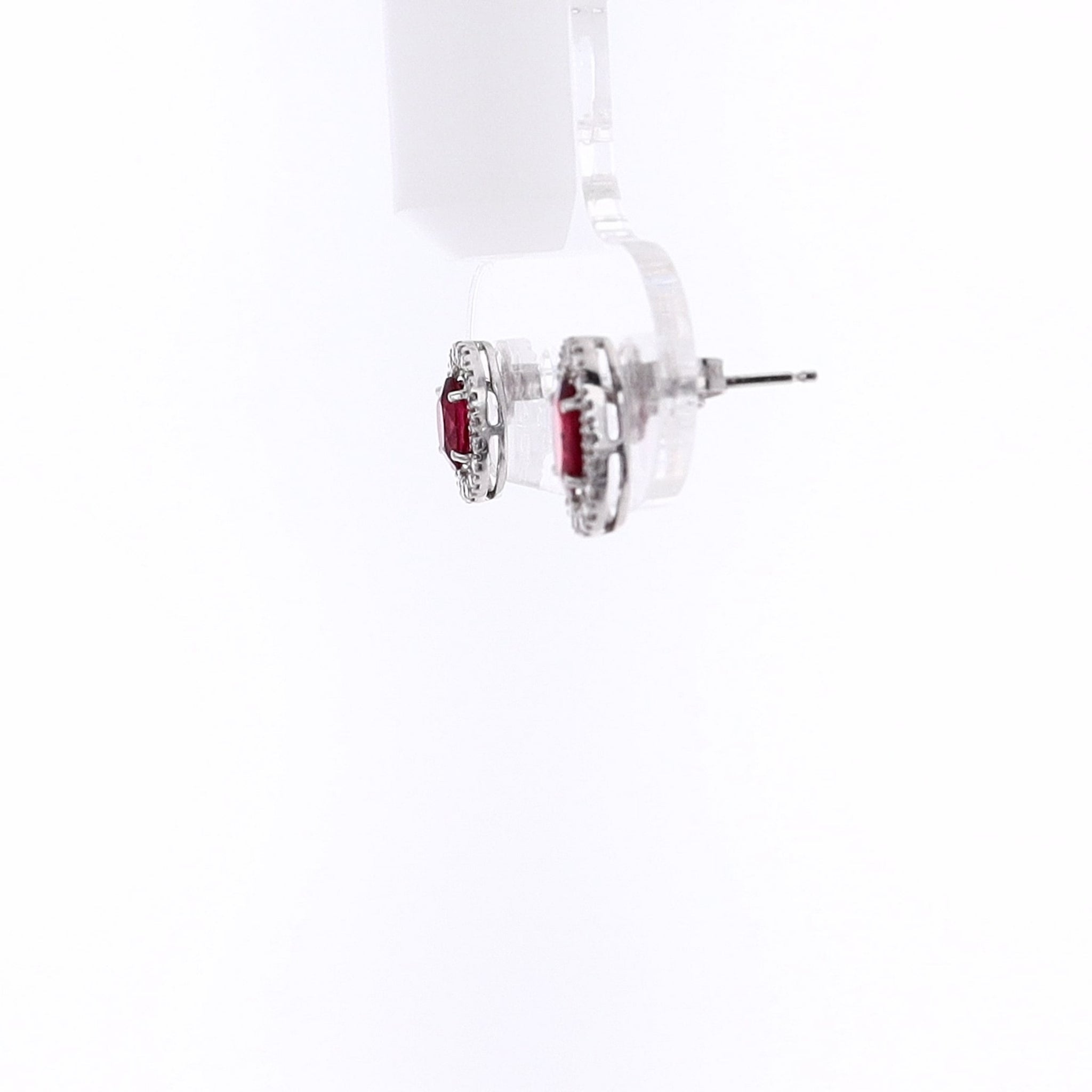 Gorgeous Estate 14k White Gold Stud Earrings with Ruby and Diamond Halo Design