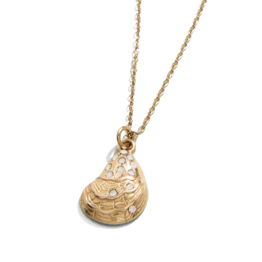 Spartina Bluffton 18-Inch Oyster-Inspired Necklace with Shiny Gold Plating and White Opal Gems
