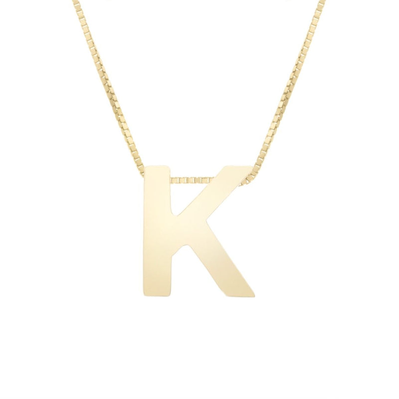 14K Gold Block Letter Initial Fashion Necklace - Available in ALL LETTERS