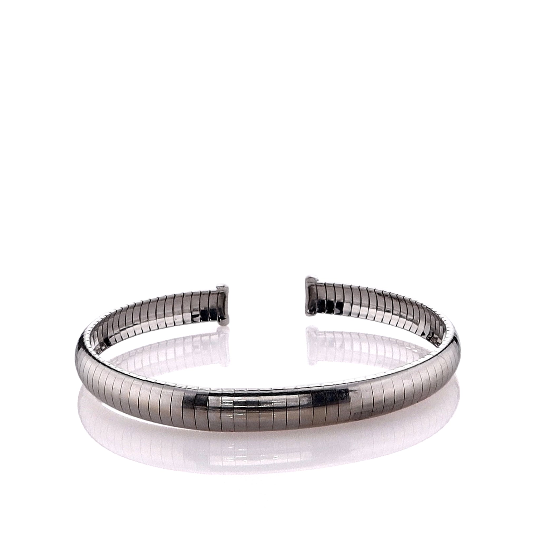 14k White Gold High - Polish Domed Omega Cuff Bracelet for Elegance
