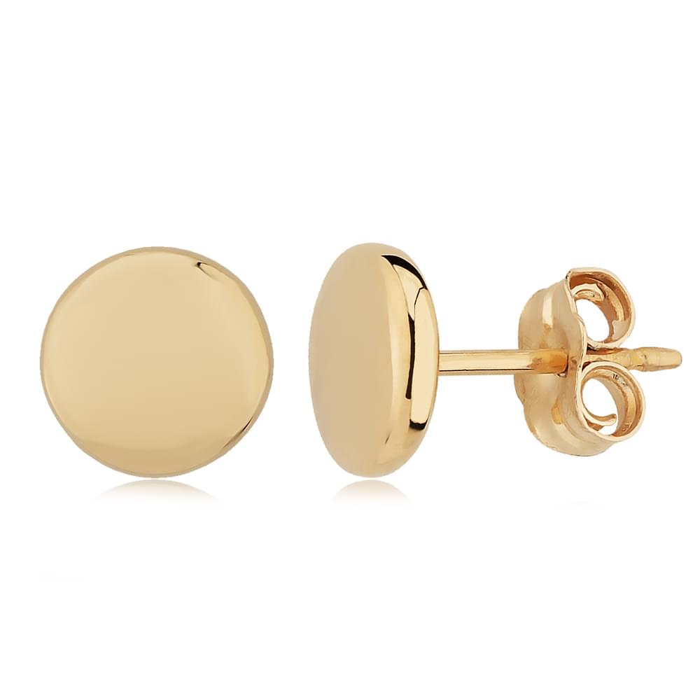 14k Gold 8mm Flat Round Stud Earrings with Friction Backs