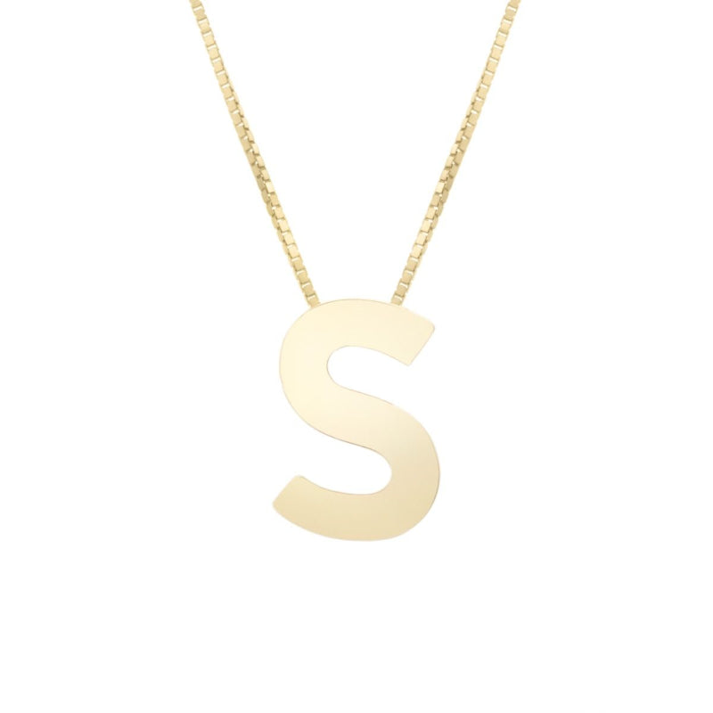 14K Gold Block Letter Initial Fashion Necklace - Available in ALL LETTERS