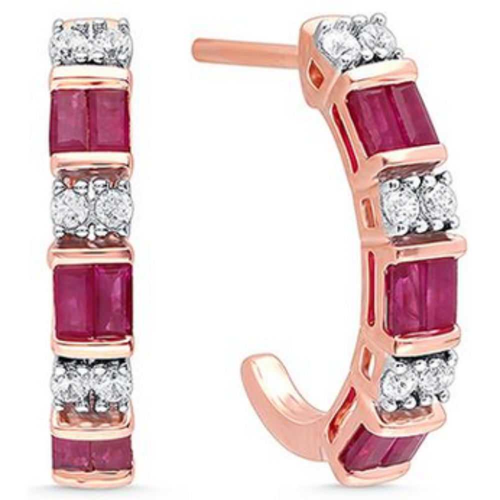 Exquisite 14k Rose Gold Ruby and Diamond Hoop Earrings for Elegant Jewelry Lovers