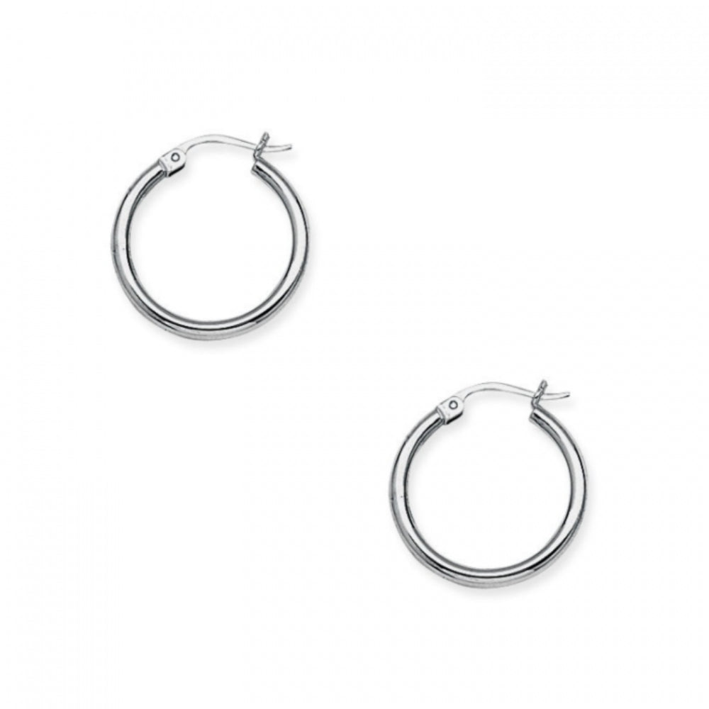 14k Gold, 20mm, 2mm Wide Polished Hoop Earrings with Clip Style Clasp